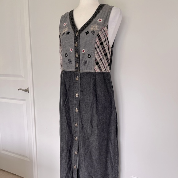 Vintage Black Bobbie Brooks Denim Maxi Button Down Dress / Size S - Picture 3 of 6
